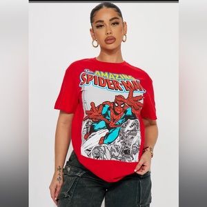Women Short Sleeve Red T-shirt Spiderman Size SM